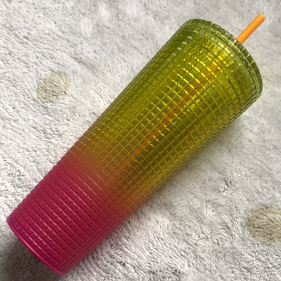 Starbucks Other - Starbucks Venti Cold Cup Lemon Pink Sunset Ombré Gradient + 2 Straws